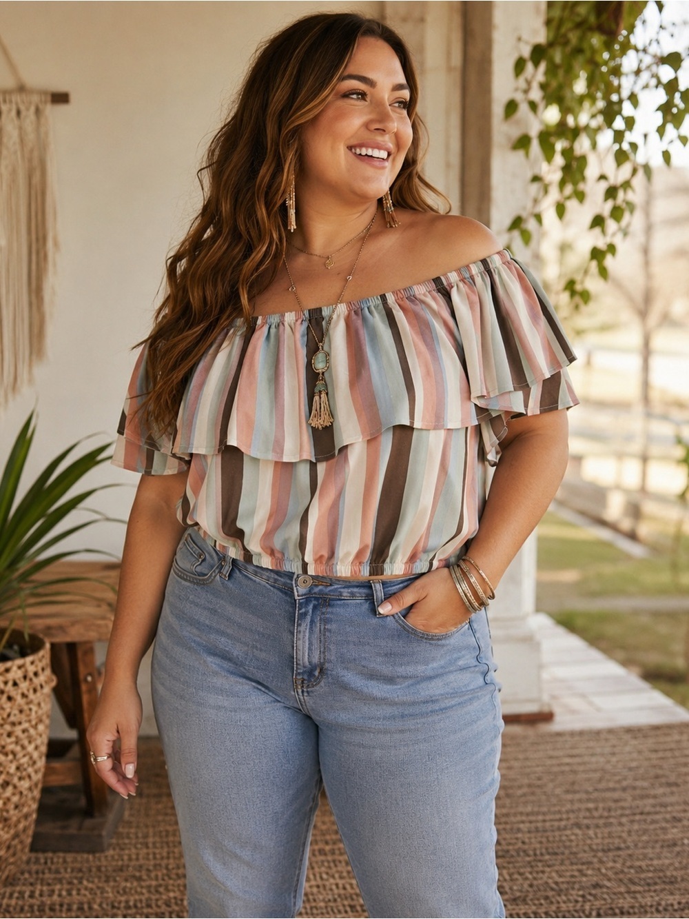 NWT | Torrid | Midi Challis Off Shoulder Stripe Off Shoulder Top - Size 2 (2X)